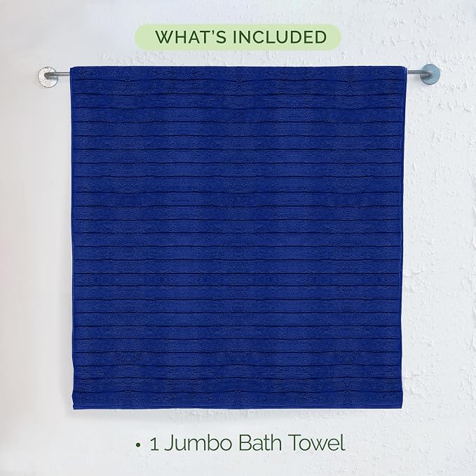 Elegant Comfort 100% Turkish Cotton Corduroy Ribbed Luxury Jumbo Bath Towel Ultra Soft - 35 x 70 Inch - Luxury Spa Premium Hotel Quality Highly Absorbent and Quick Dry Large Bath Towel, Royal Blue