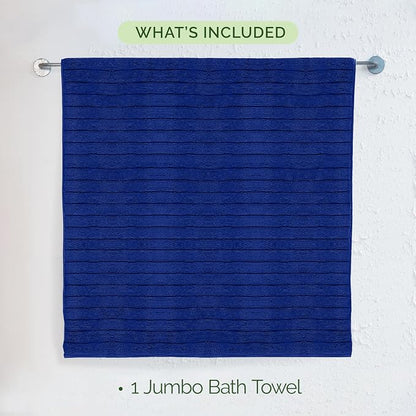 Elegant Comfort 100% Turkish Cotton Corduroy Ribbed Luxury Jumbo Bath Towel Ultra Soft - 35 x 70 Inch - Luxury Spa Premium Hotel Quality Highly Absorbent and Quick Dry Large Bath Towel, Royal Blue