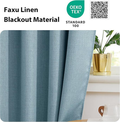 NICETOWN French Door Blackout Curtain for Kitchen Thermal Insulated Faux Linen Drapes Temporary Window Treatment Covering for Glass Door Rod Pocket with Tieback, 25" x 80", Mist Blue, 1 Panel