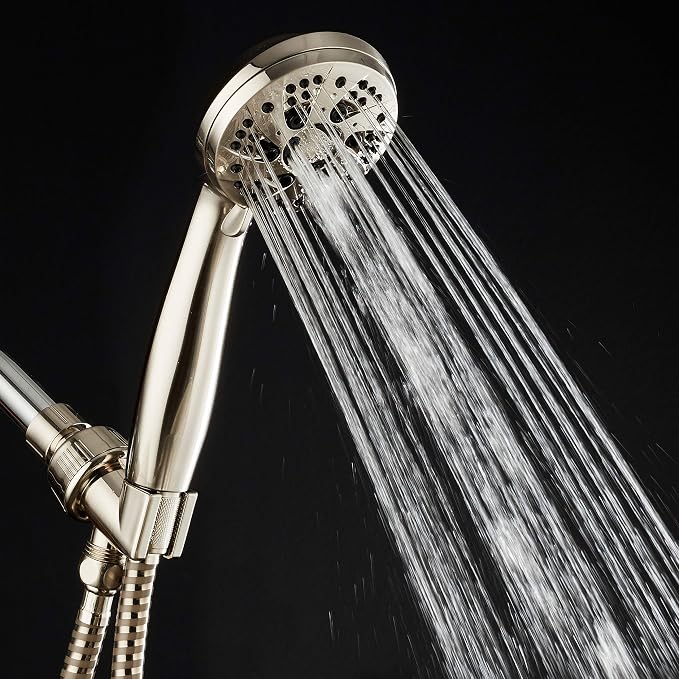 AquaDance High Pressure 6-Setting Hand Held Shower Head with Extra-Long 6 Foot Hose & Bracket – Anti-Clog Nozzles - USA Standard Certified - Top U.S. Brand - ALL BRUSHED NICKEL