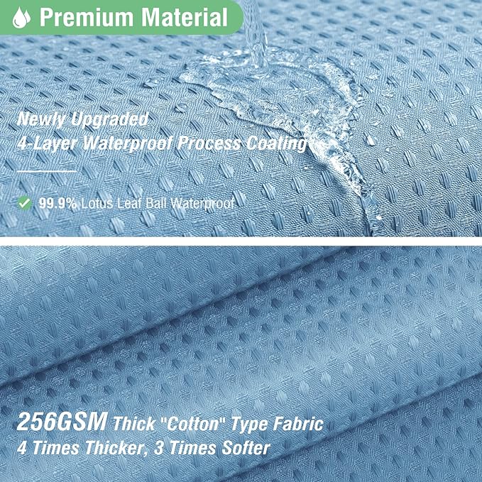 Extra Wide Waffle Shower Curtain 256 GSM 180"x72" Moonlight Blue | 180 Inch Wide, Thick Cloth, Weighted Hem, Water Repellent, Hotel Luxury Polyester Shower Curtain Set for Bathroom 32 Hooks