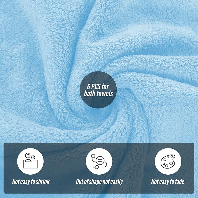MOONQUEEN 6 Pack Premium Bath Towel Set - Quick Drying - Microfiber Coral Velvet Highly Absorbent Towels - Multipurpose Use as Bath Fitness, Bathroom, Shower, Sports, Yoga Towel (Aquamarine)