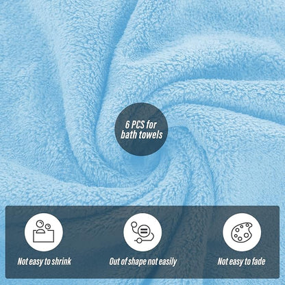MOONQUEEN 6 Pack Premium Bath Towel Set - Quick Drying - Microfiber Coral Velvet Highly Absorbent Towels - Multipurpose Use as Bath Fitness, Bathroom, Shower, Sports, Yoga Towel (Aquamarine)