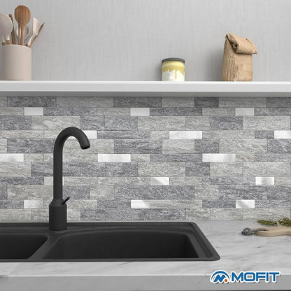 Stone Peel Stick Backsplash Tiles Kitchen Wall Gray Silver 5pcs