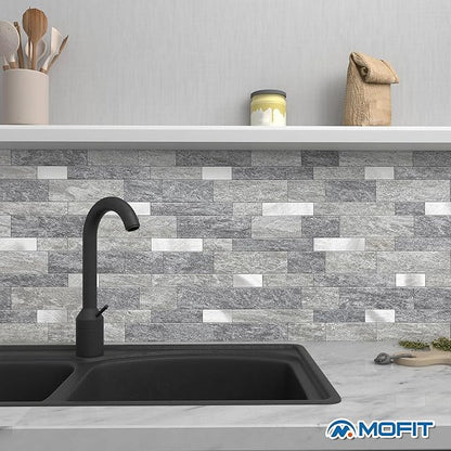 Stone Peel Stick Backsplash Tiles Kitchen Wall Gray Silver 10pcs