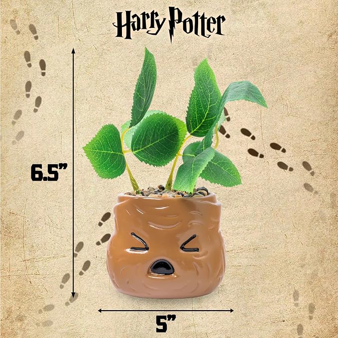 Silver Buffalo Harry Potter Mandrake Face, Artificial Faux Planter | Decorative, Greenery Plant in, Ceramic Pot