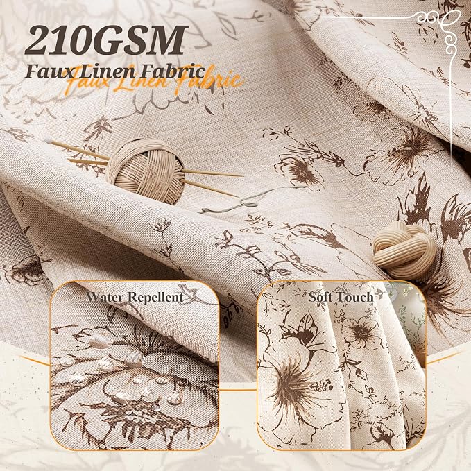 Vintage Floral Shower Curtain with 12 Clear Rings - 72" W x 72" L | Farmhouse Fabric Faux Linen Shower Curtain Set, French Country Cottagecore Style Shower Curtain for Bathroom