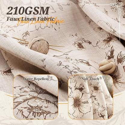 Vintage Floral Shower Curtain with 12 Clear Rings - 72" W x 72" L | Farmhouse Fabric Faux Linen Shower Curtain Set, French Country Cottagecore Style Shower Curtain for Bathroom