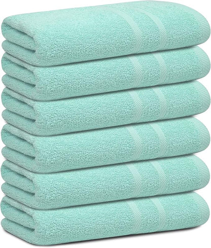 Looperry 6 Pack Small Bath Towel Set - 100% Cotton 23x46 Shower Towels 450 GSM. Lightweight & Absorbent, Soft & Quick Dry. Use for Pet Drying, Gym, Spa, Salon & More. Terry Ringspun Towels (Teal)