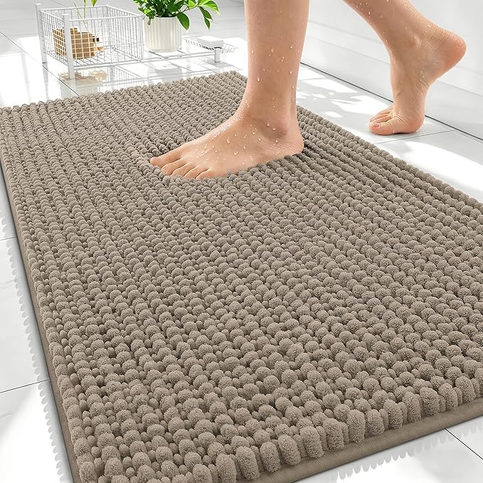 OLANLY Thick Chenille Absorbent Bathroom Rugs Mat 30x20, Warm Taupe | Soft Bath Rugs, Rubber Backing, Machine Wash Dry, Bath Mats for Bathroom, Tub and Shower, Home Decor Accessories