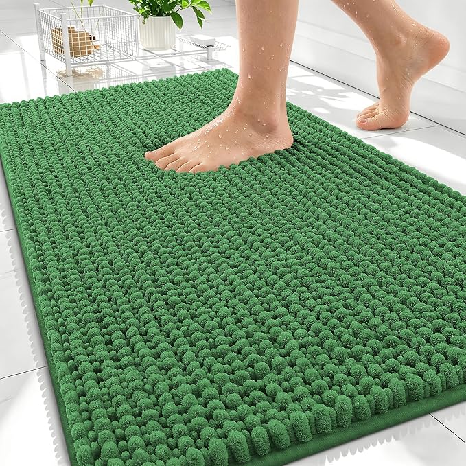 OLANLY Thick Chenille Absorbent Bathroom Rugs Mat 30x20, Olive Green | Soft Bath Rugs, Rubber Backing, Machine Wash Dry, Bath Mats for Bathroom, Tub and Shower, Home Decor Accessories