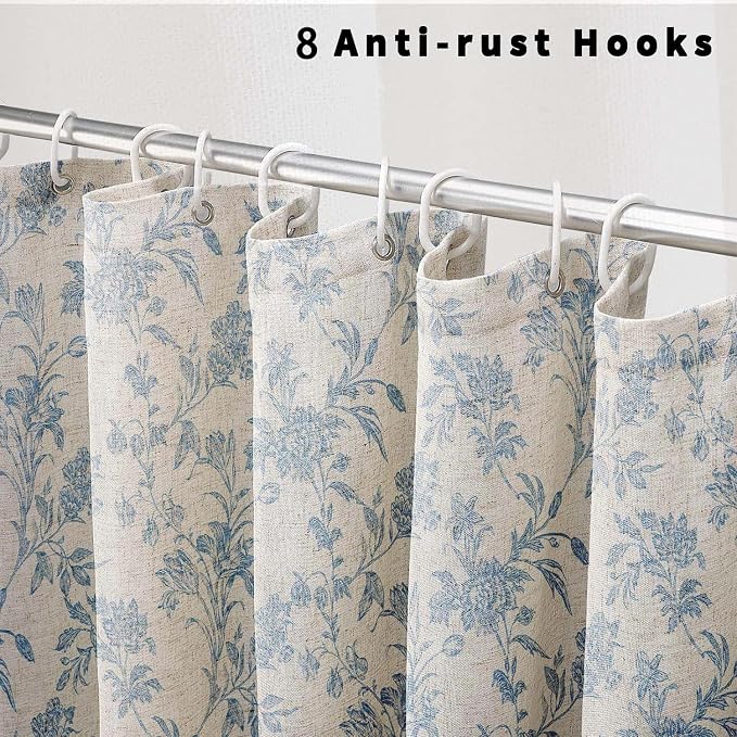WOUVMA Blue Floral Shower Curtain Linen Cottagecore Shower Curtain for Bathroom 54" W x 78" L