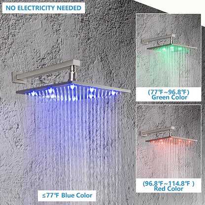 SKOWLL Brushed Nickel Shower System with Body Jets 12 Inch LED Rain Shower Head with Handheld, Wall Mounted Shower Faucet Set Rough in Mixer Valve and Trim Included