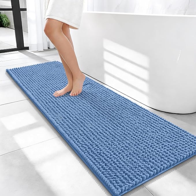 OLANLY Thick Chenille Bathroom Runner Rugs Mats 47x17, Cornflower Blue | Soft Absorbent Bath Rugs, Rubber Backing, Machine Wash Dry, Bath Mats for Bathroom, Tub and Shower, Home Decor Accessories