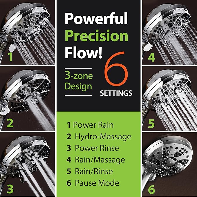 AquaDance High Pressure 6-Setting 3.5" Chrome Face Handheld Shower with Hose for the Ultimate Shower Experience! Officially Independently Tested to Meet Strict US Quality & Performance Standards! | Anti-clog Jets, Premium Stainless Steel Hose & Adjusta...