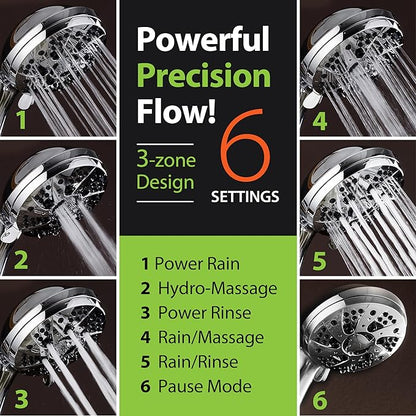 AquaDance High Pressure 6-Setting 3.5" Chrome Face Handheld Shower with Hose for the Ultimate Shower Experience! Officially Independently Tested to Meet Strict US Quality & Performance Standards! | Anti-clog Jets, Premium Stainless Steel Hose & Adjusta...