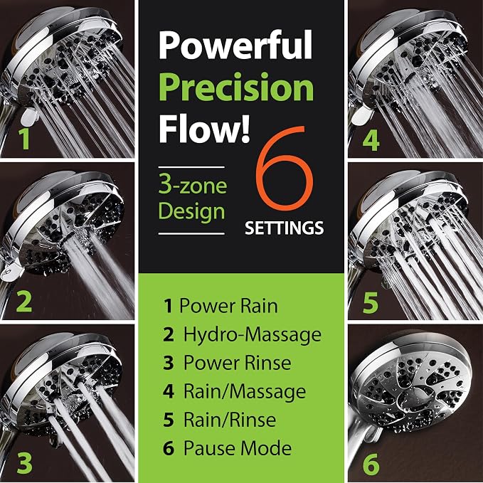AquaDance High Pressure Luxury 6-mode Spiral Ergonomic Handheld Shower Head | Anti-clog Jets, Premium Stainless Steel Hose & Adjustable Bracket for the Ultimate Shower Spa Experience! / All Chrome Finish