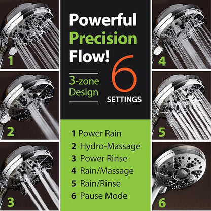 AquaDance High Pressure Luxury 6-mode Spiral Ergonomic Handheld Shower Head | Anti-clog Jets, Premium Stainless Steel Hose & Adjustable Bracket for the Ultimate Shower Spa Experience! / All Chrome Finish