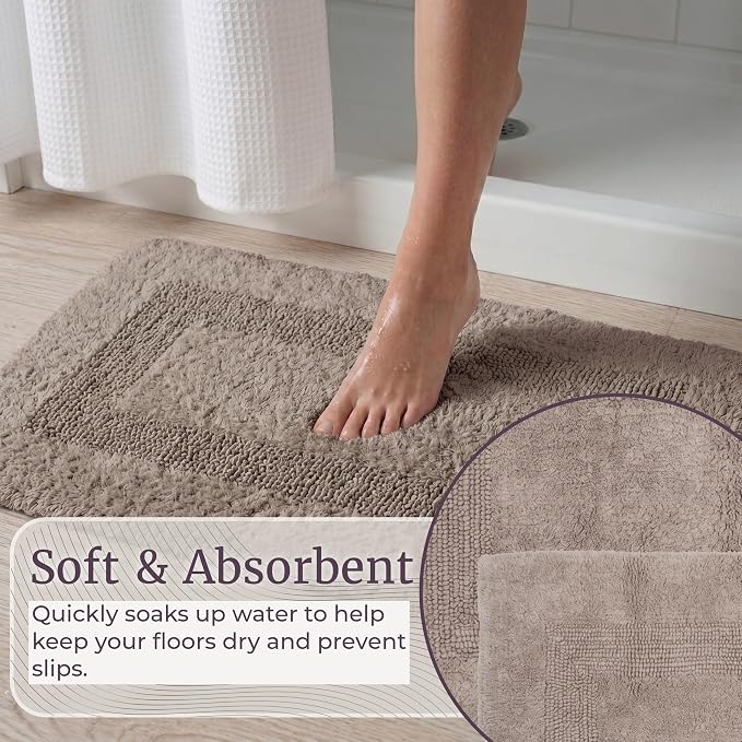 Bathroom Rugs - 2-Piece Cotton Bathroom Mat Set - Machine Washable Bath Mats for Washroom, Kitchen, or Laundry Room by Lavish Home (Taupe)