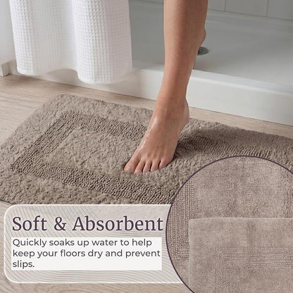 Bathroom Rugs - 2-Piece Cotton Bathroom Mat Set - Machine Washable Bath Mats for Washroom, Kitchen, or Laundry Room by Lavish Home (Taupe)