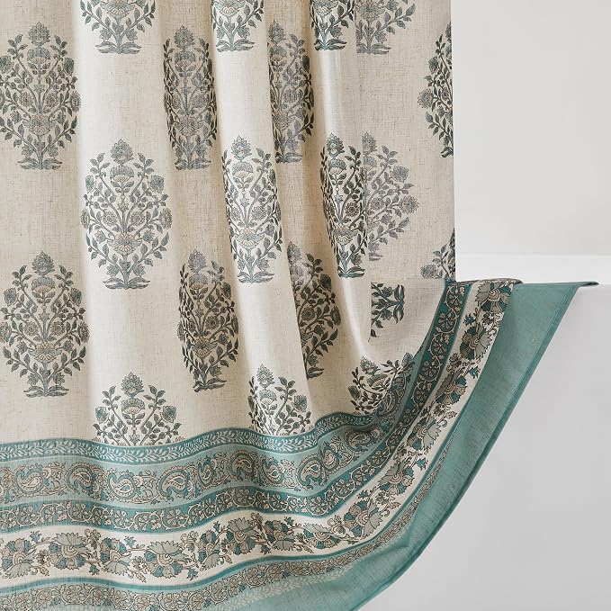Lush Decor Sofia Flower Block Bouquet Shower Curtain Single 72" W X 72" L Teal - Bath Curtain - Block Print - Floral Shower Curtain - Vintage Boho Decor