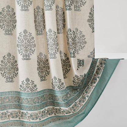 Lush Decor Sofia Flower Block Bouquet Shower Curtain Single 72" W X 72" L Teal - Bath Curtain - Block Print - Floral Shower Curtain - Vintage Boho Decor