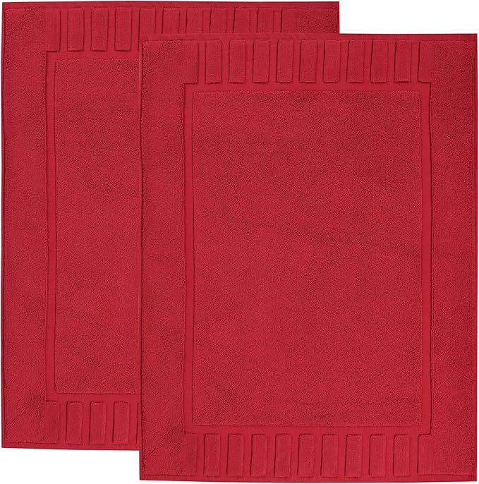 Superior 100% Cotton Bathmat Set, Bath Mat, Bathroom Decor, Shower, Bathtub Essentials, Home Accessories, Washable Rug, Absorbent, Quick Dry, Leo Collection, Set of 2, 22" x 35", Cranberry