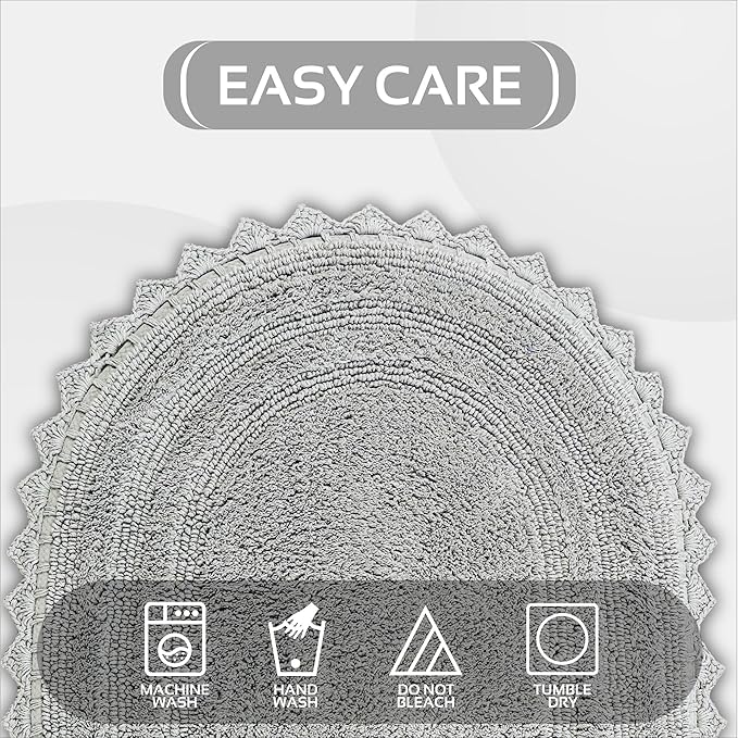 Better Trends Lilly Crochet 17x24 Oval Bath Rugs & Reversible Bath Rugs, Bath mats for Bathroom, Luxurious 100% Cotton Bath Rug & Water Absorbent Bathroom Mat- Grey Bath Matt