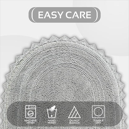 Better Trends Lilly Crochet 17x24 Oval Bath Rugs & Reversible Bath Rugs, Bath mats for Bathroom, Luxurious 100% Cotton Bath Rug & Water Absorbent Bathroom Mat- Grey Bath Matt