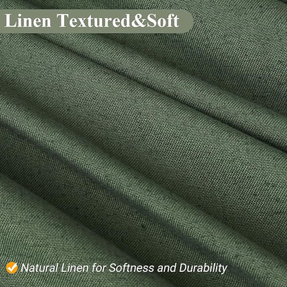 Olive Green Shower Curtain 80 inches Long, Linen Rustic Weighted Fabric Shower Curtain Set with Hooks, Bohemian Country Thick Bath Curtains for Bathroom,72x80