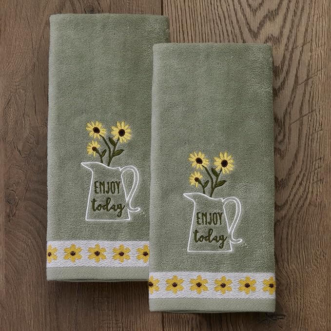 SKL Home Enjoy Hand Towel Set-2pc, 100% Cotton, Embroidered, Gray | Soft, decorative velour. Can be used in the bathroom, kitchen, bar, or any sink space & makes a great gift.