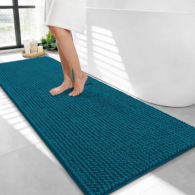 OLANLY Thick Chenille Bathroom Runner Rugs Mats 47x24, Peacock Blue | Soft Absorbent Bath Rugs, Rubber Backing, Machine Wash Dry, Bath Mats for Bathroom, Tub and Shower, Home Decor Accessories
