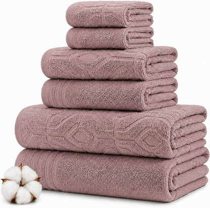 Modern Threads 6 Piece Cotton Bath Towel Set – Ultra Soft 550 GSM Towels – Bathroom Set with Hand Towels and Washcloths – Geometric (Blush)