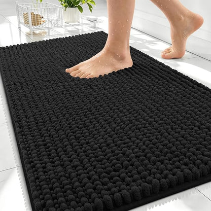 OLANLY Thick Chenille Bathroom Rugs 34x21, Soft Absorbent Bath Mat, Black | Bath Rugs, Rubber Backing, Machine Wash Dry, Bath Mats for Bathroom Floor, Tub and Shower, Home Decor Accessories