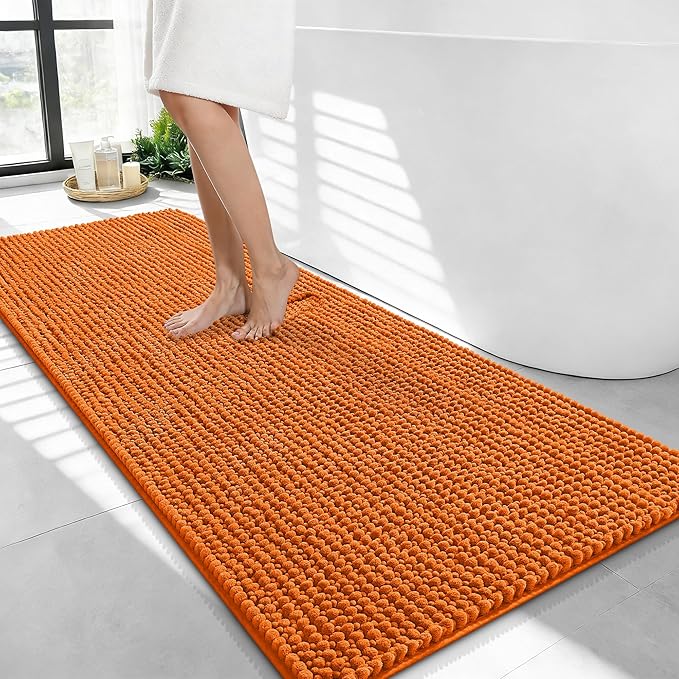 OLANLY Thick Chenille Bathroom Runner Rugs 44x24, Absorbent Bath Mat, Clay | Soft Bath Rugs, Rubber Backing, Machine Wash Dry, Bath Mats for Bathroom, Tub and Shower, Home Decor Accessories