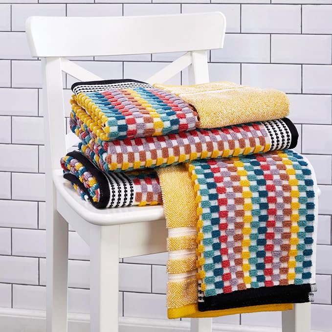 SKL Home Mid-Century Bath Towel, Premium 100% Cotton, Multi | Soft & absorbent, textured jacquard. Spa-level quality. 450 GSM weight.