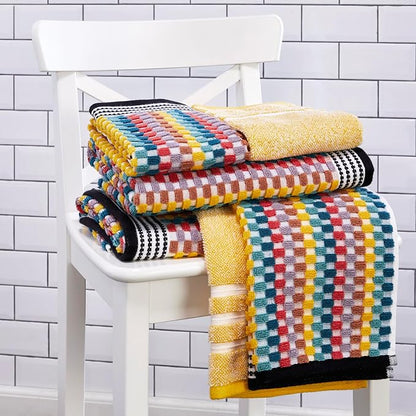 SKL Home Mid-Century Bath Towel Set-4pc, Premium 100% Cotton, Multi | 2 Bath towels, 2 hand towels. Spa-level quality. Soft & absorbent, textured jacquard. 450 GSM weight