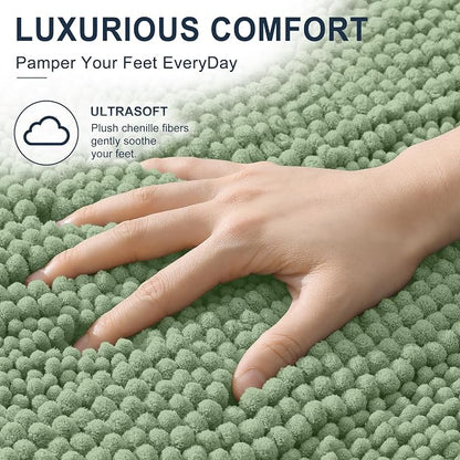 Smiry Thick Chenille Bathroom Runner Rugs 70x24, Soft Bath Mat, Sage Green | Quick‑Dry & Machine Washable, Non‑Slip Bath Carpet, Striped Bath Rugs for Tub & Shower, Modern Home Decor Accessories