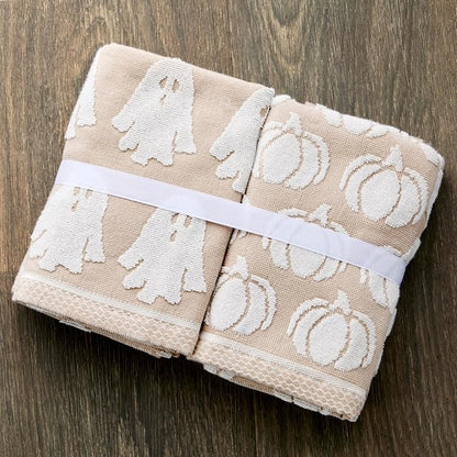 SKL Home Christmas/Winter Holiday Hand Towel Gift Set-4pc, Jacquard, Tan | 100% Cotton. Soft & reversible. For seasonal use in the bathroom, kitchen or bar for Valentine's Day/Halloween/Fall/Winter.