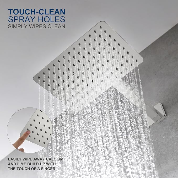 KENES Brushed Nickel Shower Head and Handle Set, Square Shower Faucet Set | Shower Faucet with 10-Inch Rain Shower Head, Square Shower System, Valve Included, Lead-Free cUPC & NSF Certified, Stainless