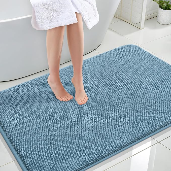 OLANLY Memory Foam Large Bathroom Rugs 44x32, Absorbent Bath Mat, Airy Blue | Soft Quick Dry Bath Rugs, Non-Slip Carpet, Machine Washable Mat for Bathroom Floor, Tub and Shower, Home Decor Accessories