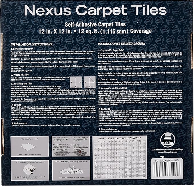 Nexus Self Adhesive 12-Inch Carpet Floor Tiles, 12 Tiles - 12" x 12", Tan - Peel & Stick, DIY Flooring for Kitchen, Dining Room, Bedrooms & Bathrooms by Achim Home Decor