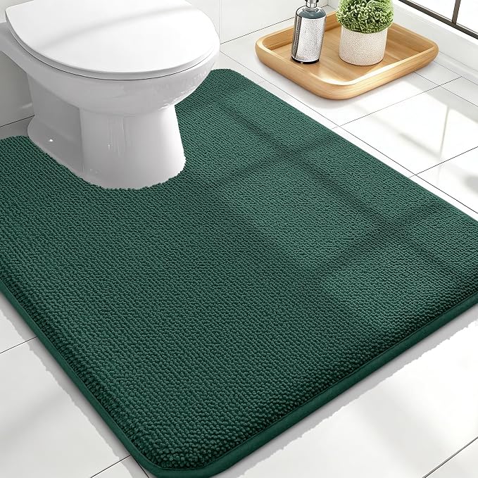 OLANLY Thick Memory Foam Bathroom Toilet Rug U-Shaped 24x20, Blackish Green | Soft Quick Dry Bath Rugs, Non-Slip, Machine Washable Absorbent Mat for Bathroom Floor, Tub and Shower, Home Decor Accessories