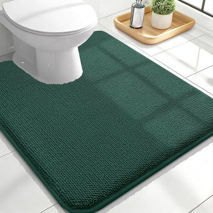 OLANLY Thick Memory Foam Bathroom Toilet Rug U-Shaped 24x20, Blackish Green | Soft Quick Dry Bath Rugs, Non-Slip, Machine Washable Absorbent Mat for Bathroom Floor, Tub and Shower, Home Decor Accessories