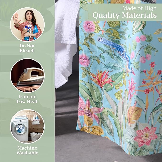 Maison d' Hermine Shower Curtain 100% Cotton One Panel 70"x72" Washable Fabric Shower Curtains for Bathroom, Easy Hanging with 12 Button Holes - Home Hotel Spa Easter Gifts (Paradisio)