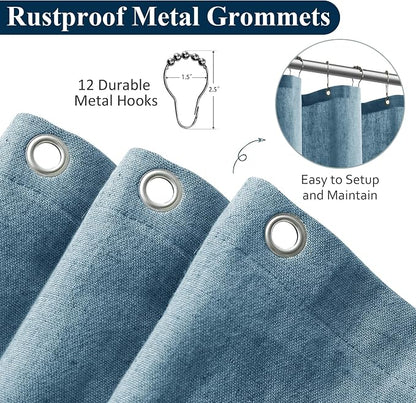Blue Linen Shower Curtain, Cloth Textured Fabric Shower Curtain Set with Hooks, Simple Elegant Modern Farmhouse Country Ultra Thick Bath Curtains for Bathroom,Water Repellent,72x78
