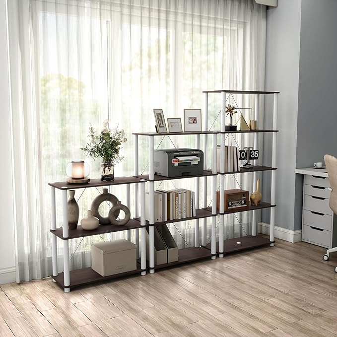 Homes: Inside + Out Apexa Modern 4-Tier Wide Shelving Units, Collectibles Display Shelves, Easy Assembly Standing Shelf, Home Storage Organizer for Living Room, Bedroom, Office, Espresso