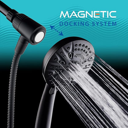AquaDance New Magnetic Docking 8-setting High Pressure Handheld Shower Head | Space-age Magnetic Guidance Bracket System, Giant 5-inch Face, Extra-long 72-inch Stainless Steel Hose - Black