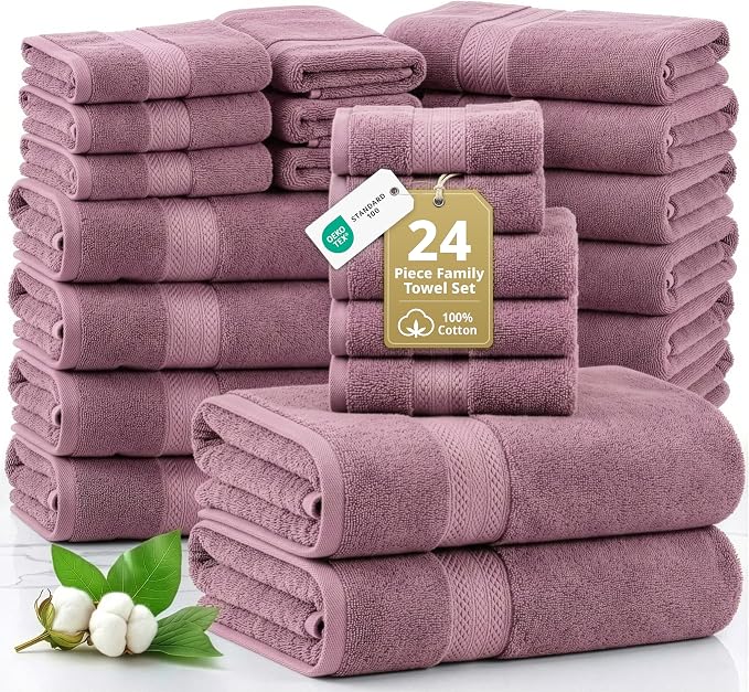 LANE LINEN Bath Towel Set Absorbent Quick Dry 100% Cotton - Wishful Mauve | Cotton Bath Towel Set - OEKO-TEX Certified, Ring-Spun Durability, Terry Weave Comfort, Hotel-Style Look