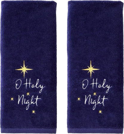 SKL Home Religious/Christmas/Winter O Holy Night Hand Towel 2pc Set for Bath/Kitchen & Gift, Navy